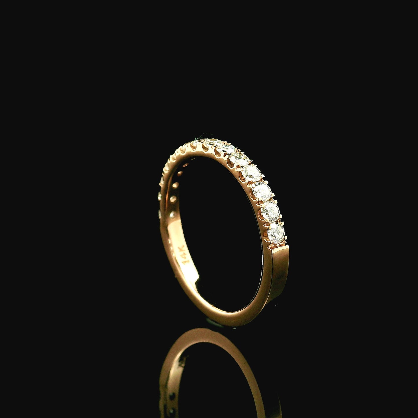 0.55ct Round Brilliant Lab Grown Diamond Ring 14K Rose Gold Women, DEF VVS CVD Diamond Half Eternity Band