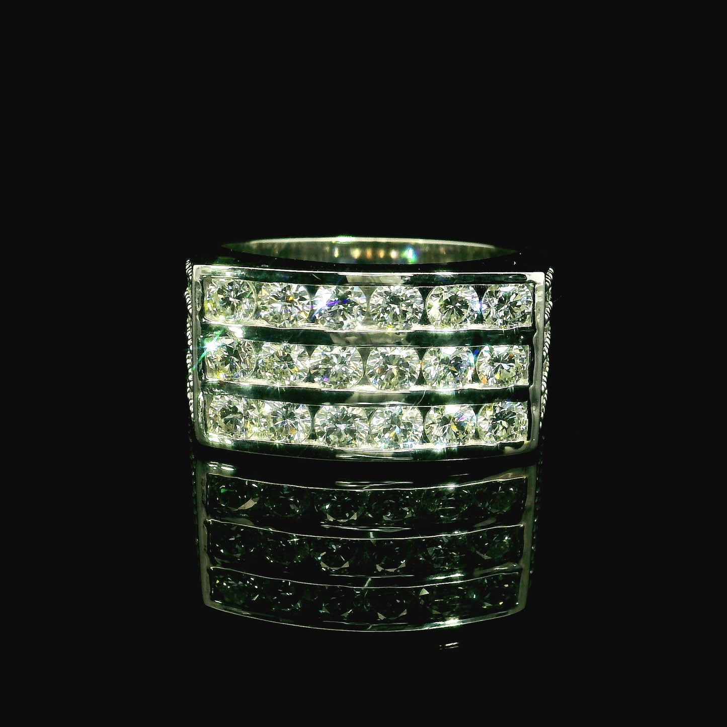 3CT Round Brilliant Cut Lab Grown CVD Diamond DEF VVS Men's Ring 14k White Gold