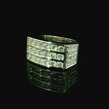 3CT Round Brilliant Cut Lab Grown CVD Diamond DEF VVS Men's Ring 14k White Gold