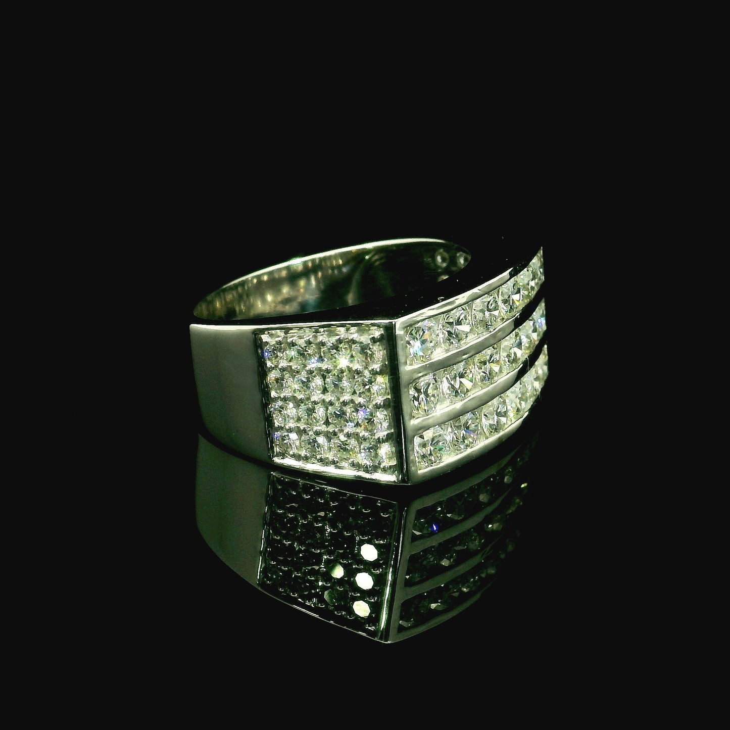 3CT Round Brilliant Cut Lab Grown CVD Diamond DEF VVS Men's Ring 14k White Gold
