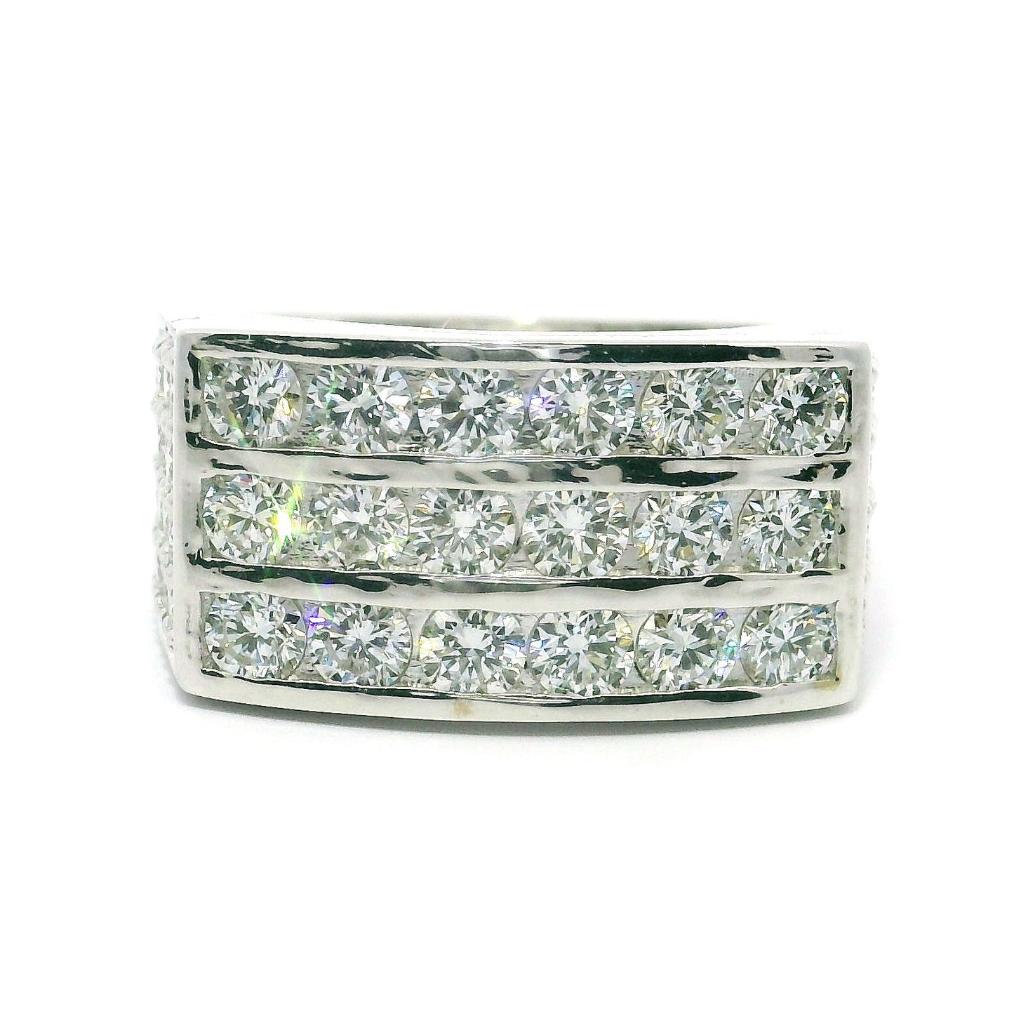 3CT Round Brilliant Cut Lab Grown CVD Diamond DEF VVS Men's Ring 14k White Gold