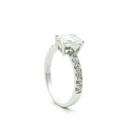 1.5CT Emerald Cut Lab Grown CVD Diamond EF VVS2 IGI Certified Women Ring 18k White Gold