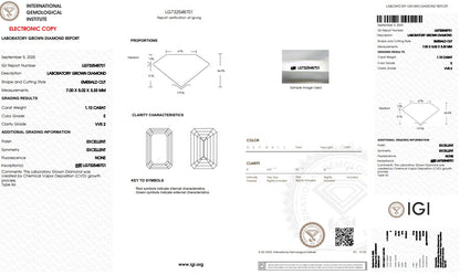 IGI Certified Emerald Cut CVD Lab Grown 1ct E VVS2 Loose Diamond