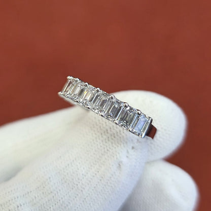 Emerald Lab Grown Diamond Ring 14K White Gold Women, DEF VVS CVD Diamond Eternity