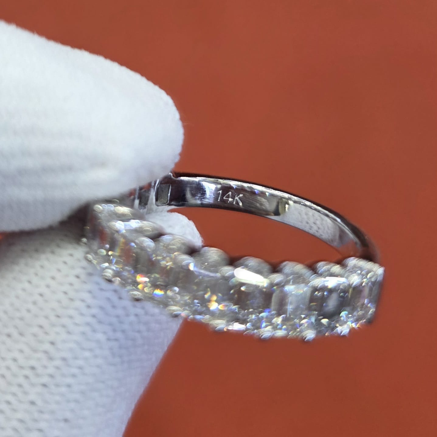 Emerald Lab Grown Diamond Ring 14K White Gold Women, DEF VVS CVD Diamond Eternity