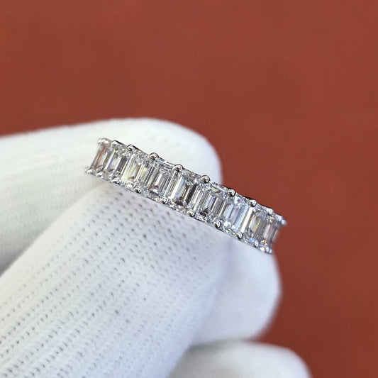 Emerald Lab Grown Diamond Ring 14K White Gold Women, DEF VVS CVD Diamond Eternity