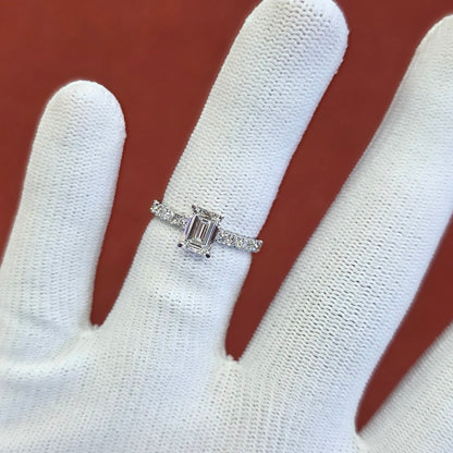 1.5CT Emerald Cut Lab Grown CVD Diamond EF VVS2 IGI Certified Women Ring 18k White Gold