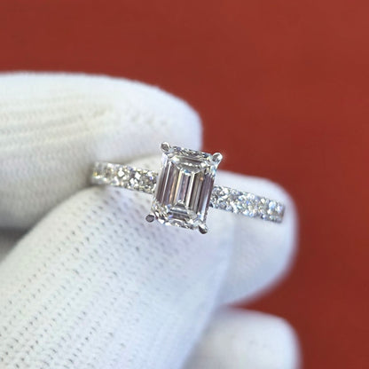 1.5CT Emerald Cut Lab Grown CVD Diamond EF VVS2 IGI Certified Women Ring 18k White Gold