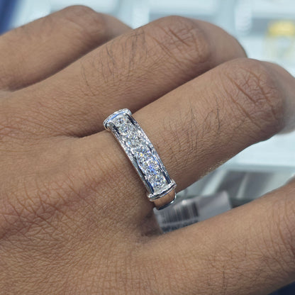 .85CT Round Brilliant Cut Lab Grown CVD Diamond DEF VVS Men's Ring 14k White Gold