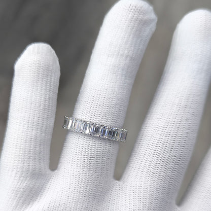 Emerald Lab Grown Diamond Ring 14K White Gold Women, DEF VVS CVD Diamond Eternity